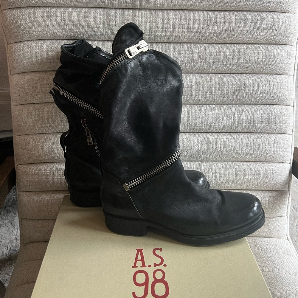 A.S.98 Siggs All Around Zipper Moto Boot, Black, Sz 40